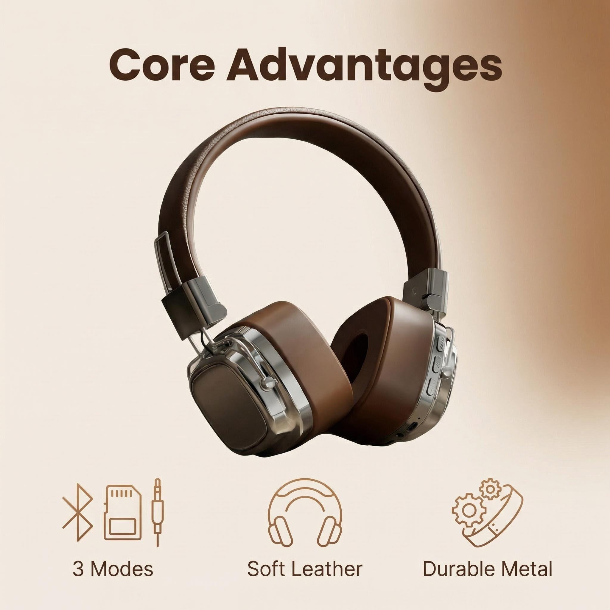 Anc Wireless Over Ear Headphones - Casque audio rétro en cuir sans