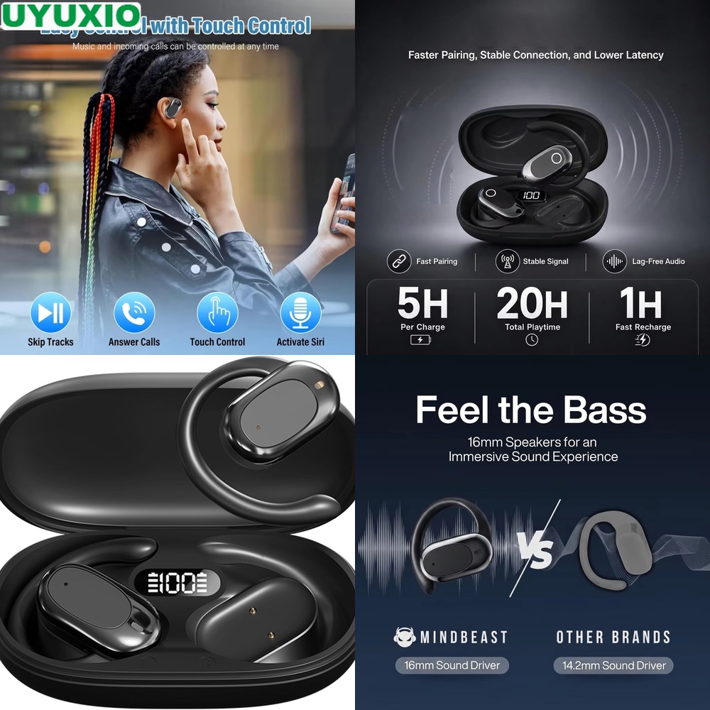 Bone Conduction Running Headphones - Écouteurs à oreille ouverte et écouteurs