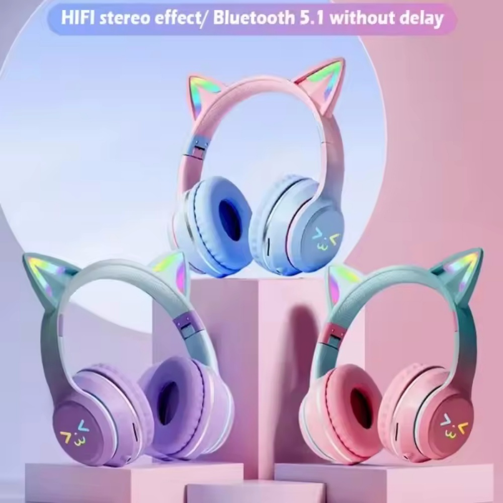 Type C Wired Earphones With Mic - Écouteurs sans fil dégradés RGB, oreilles