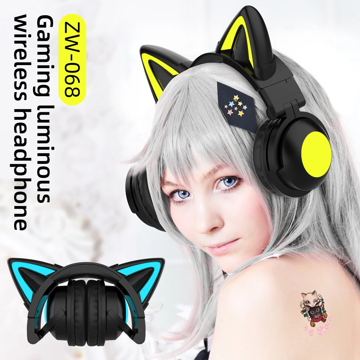 Cat Ear Bluetooth Headset Led - ZW068 Bluetooth casque lumière LED oreilles