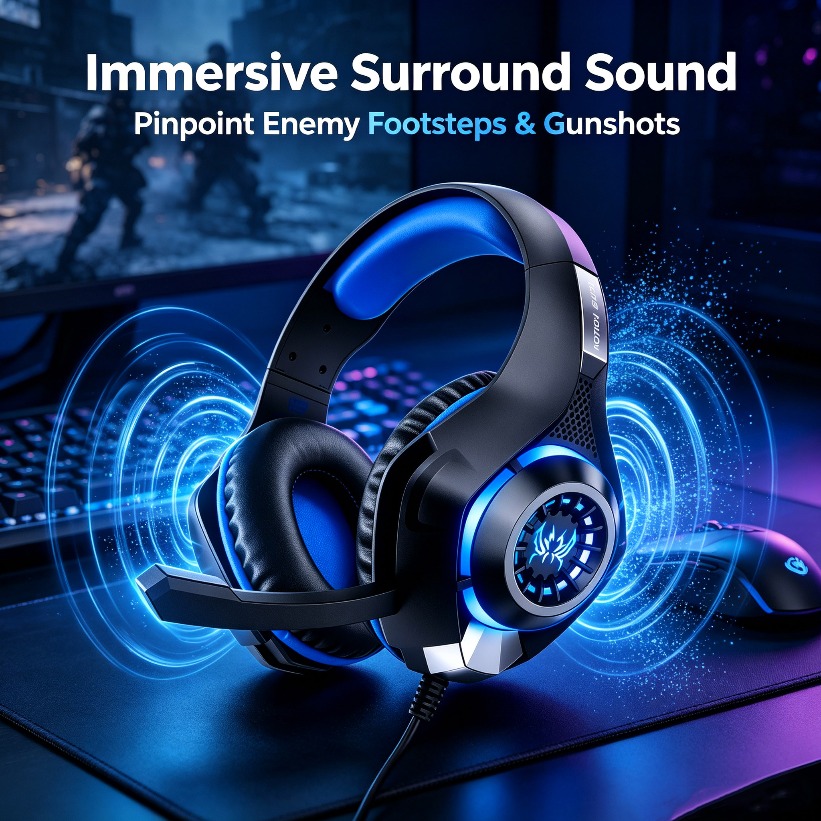 Gaming Headset With Mic Rgb - Casque de jeu LED avec micro
