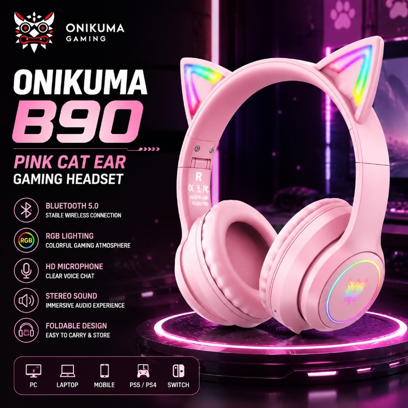 Casque de jeu Onikuma B90 rose - Gaming Headset With Mic Rgb avis et prix
